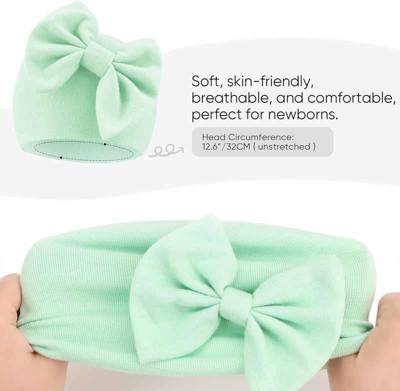 DRESHOW BQUBO Newborn Baby Girls Hats Mittens Set Hospital Hat Beanie Infant Bow Hats Baby Cotton Gloves for 0-6 Months - Image 4
